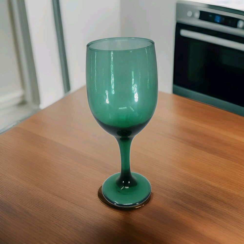 Libbey Dark Green Wine Glass Vintage Replacement 7" Stemmed